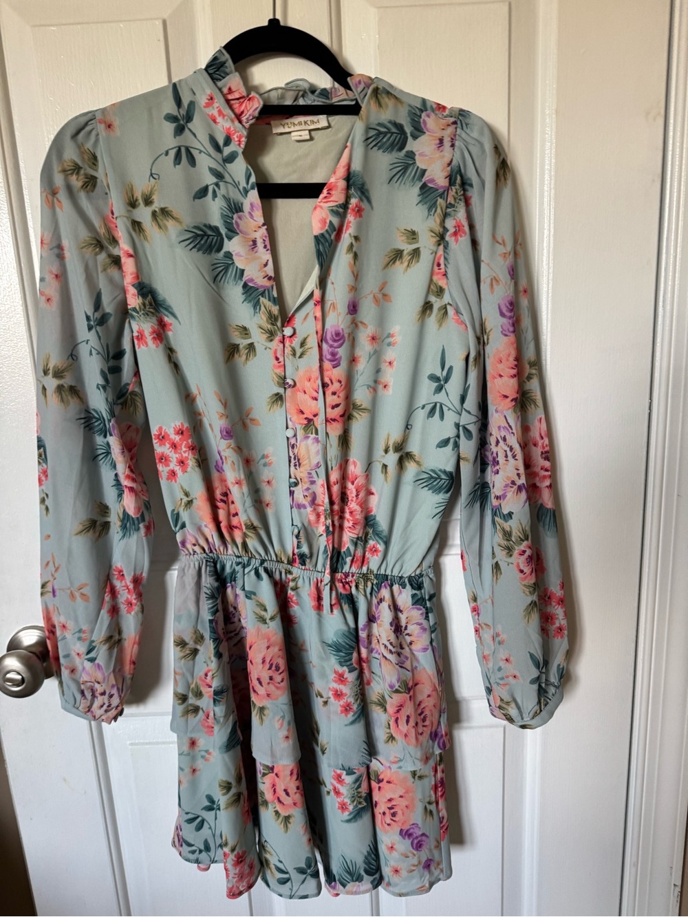 Yumi Kim MinkPink Floral Ruffle Neck Mini Dress - Sage Floral